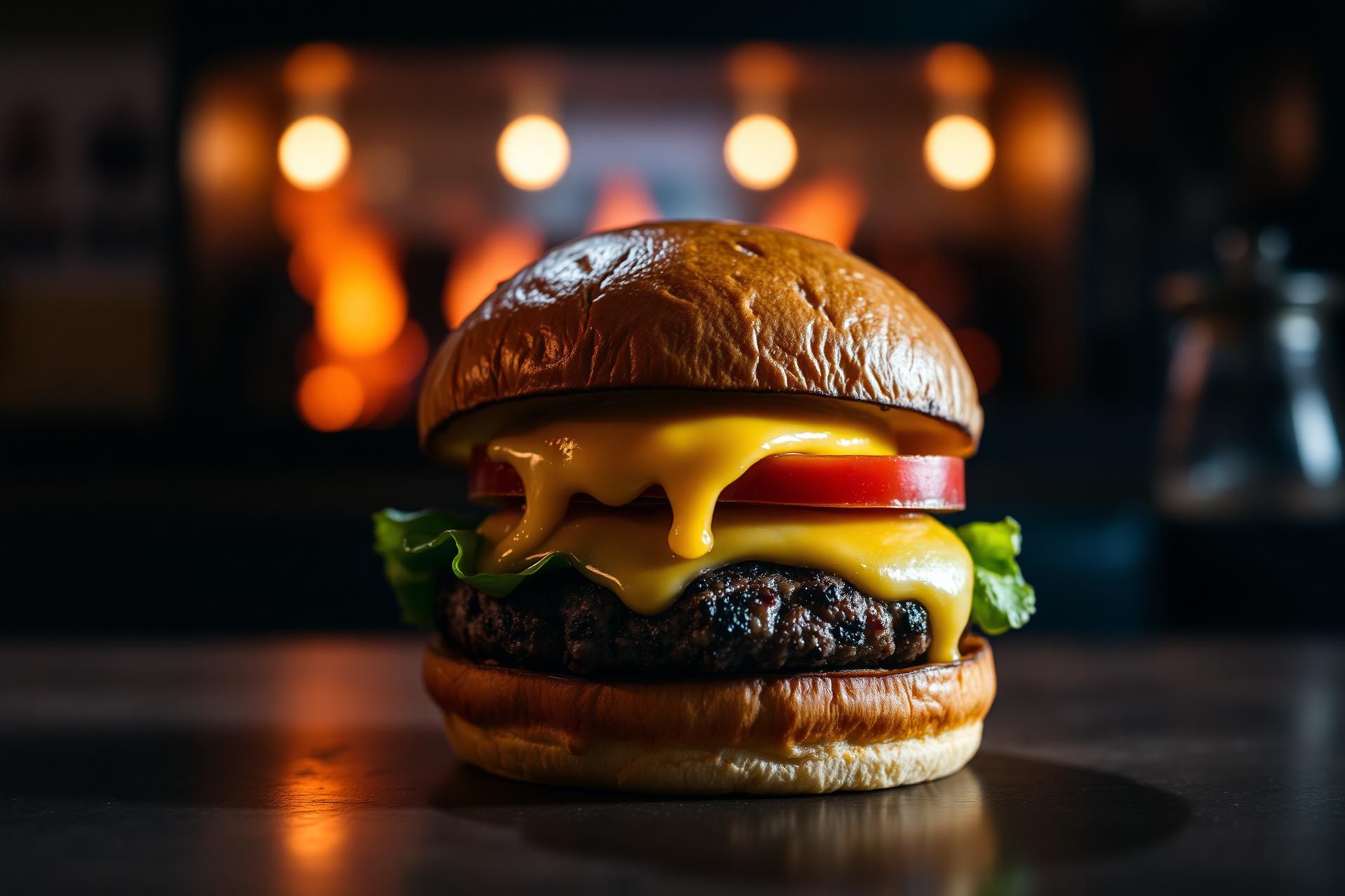 Premium grilled cheeseburger hot off the grill
